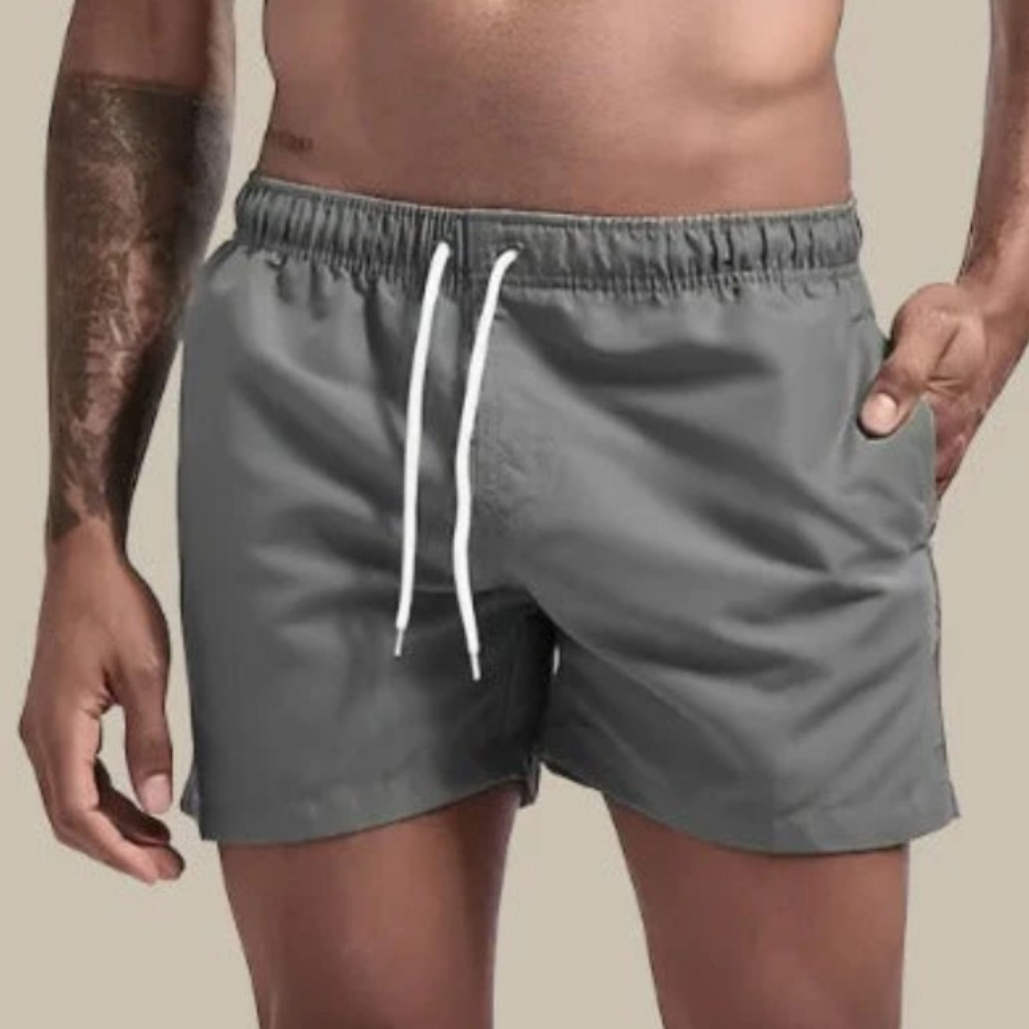 Swim Shorts - Elastic Waist - Quick Dry - Guys Swim Trunks - Men's Swimwear-Swimwear Shorts-Chaps of London-Gray-M-Chaps of London