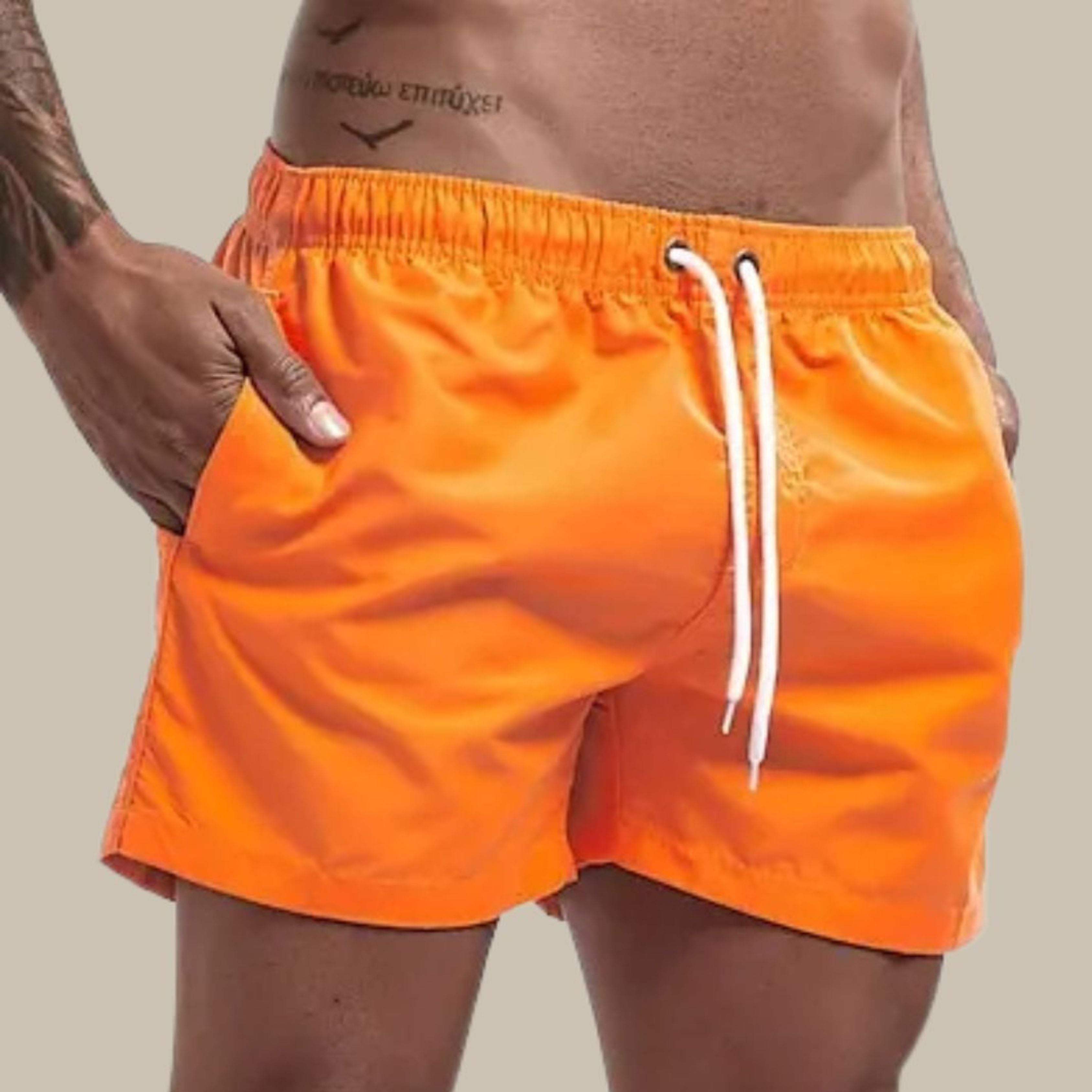 Swim Shorts - Elastic Waist - Quick Dry - Guys Swim Trunks - Men's Swimwear-Swimwear Shorts-Chaps of London-Orange-M-Chaps of London