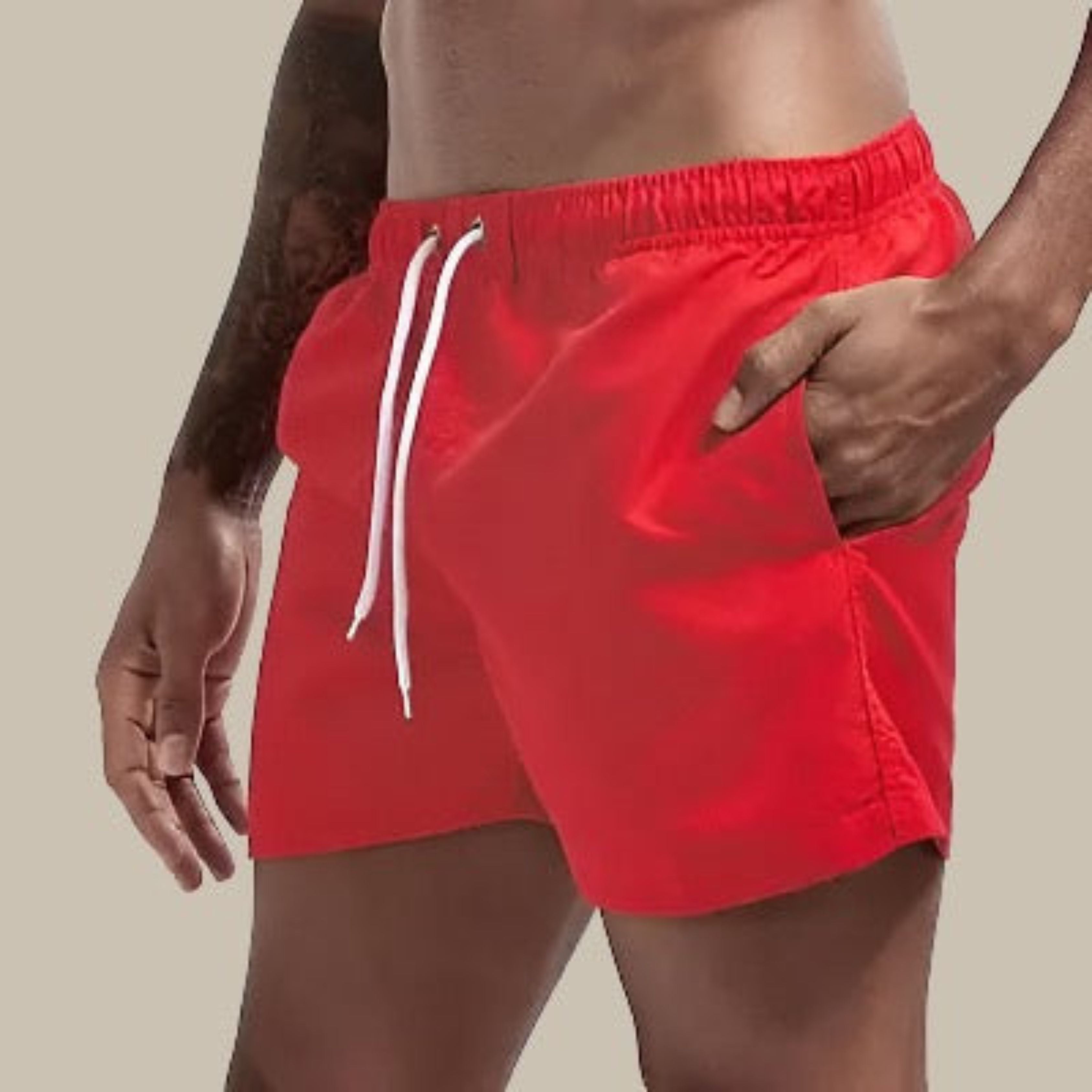 Swim Shorts - Elastic Waist - Quick Dry - Guys Swim Trunks - Men's Swimwear-Swimwear Shorts-Chaps of London-Red-M-Chaps of London