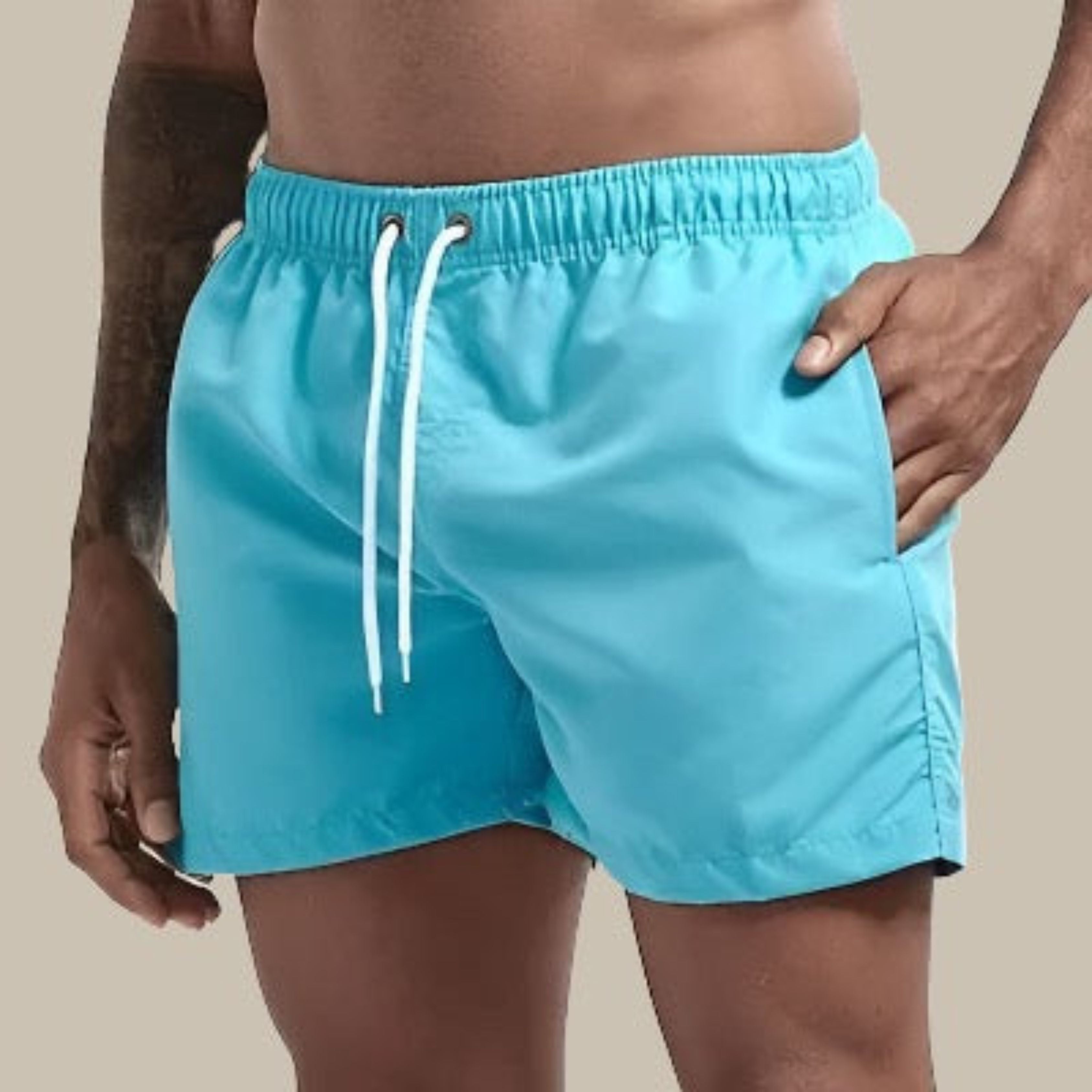 Swim Shorts - Elastic Waist - Quick Dry - Guys Swim Trunks - Men's Swimwear-Swimwear Shorts-Chaps of London-Turquoise-M-Chaps of London