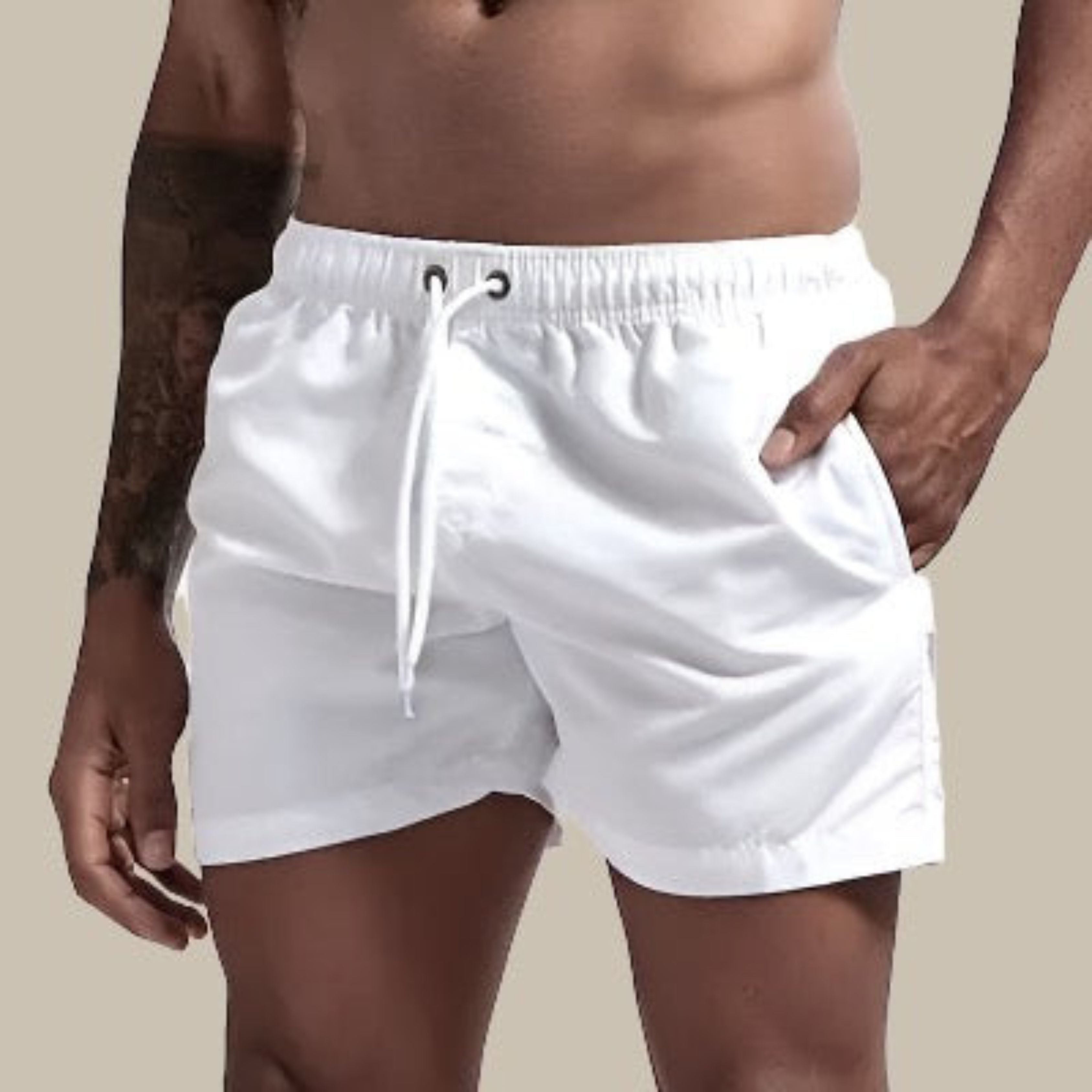 Swim Shorts - Elastic Waist - Quick Dry - Guys Swim Trunks - Men's Swimwear-Swimwear Shorts-Chaps of London-White-M-Chaps of London