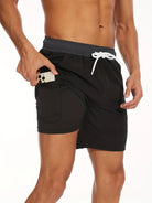 Swim Shorts - Men's Drawstring Quick Dry 2-in-1 Board Shorts-Chaps of London-Black-S-Chaps of London