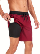 Swim Shorts - Men's Drawstring Quick Dry 2-in-1 Board Shorts-Chaps of London-Burgundy-S-Chaps of London
