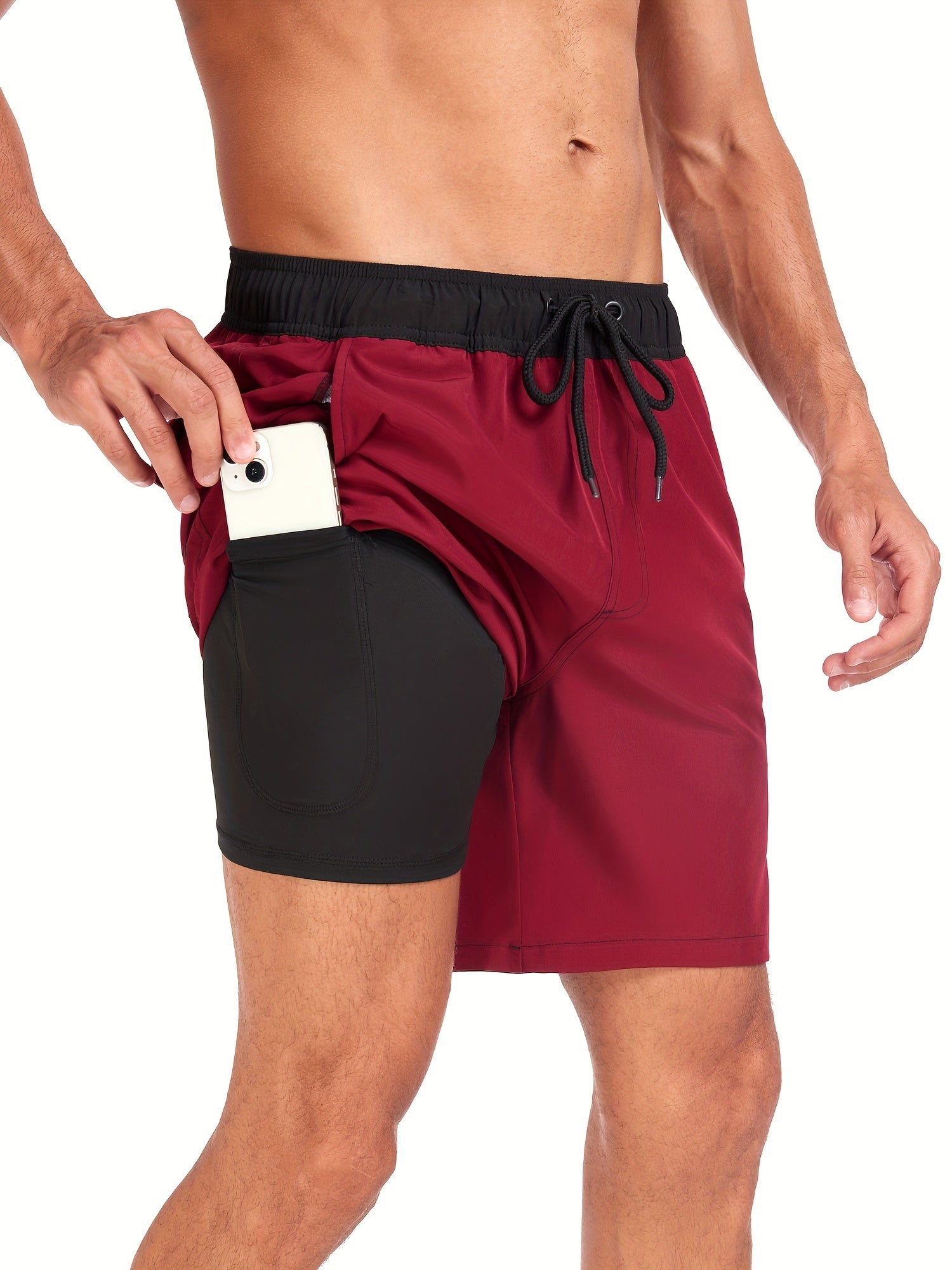 Swim Shorts - Men's Drawstring Quick Dry 2-in-1 Board Shorts-Chaps of London-Burgundy-S-Chaps of London