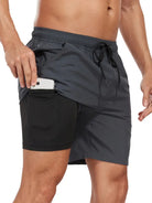 Swim Shorts - Men's Drawstring Quick Dry 2-in-1 Board Shorts-Chaps of London-Dark Grey-S-Chaps of London