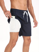 Swim Shorts - Men's Drawstring Quick Dry 2-in-1 Board Shorts-Chaps of London-Navy Blue-S-Chaps of London