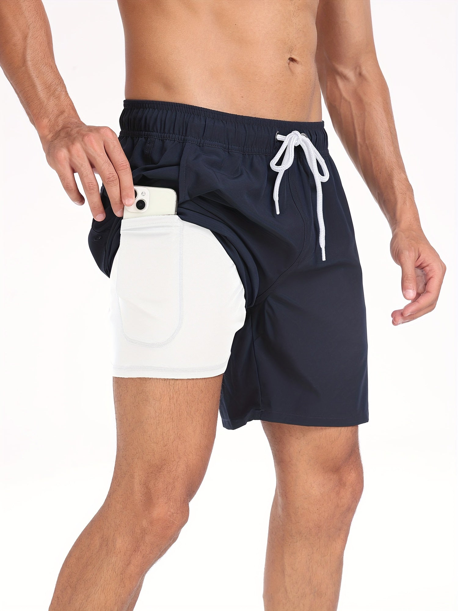 Swim Shorts - Men's Drawstring Quick Dry 2-in-1 Board Shorts-Chaps of London-Navy Blue-S-Chaps of London