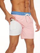 Swim Shorts - Men's Drawstring Quick Dry 2-in-1 Board Shorts-Chaps of London-Pink-S-Chaps of London