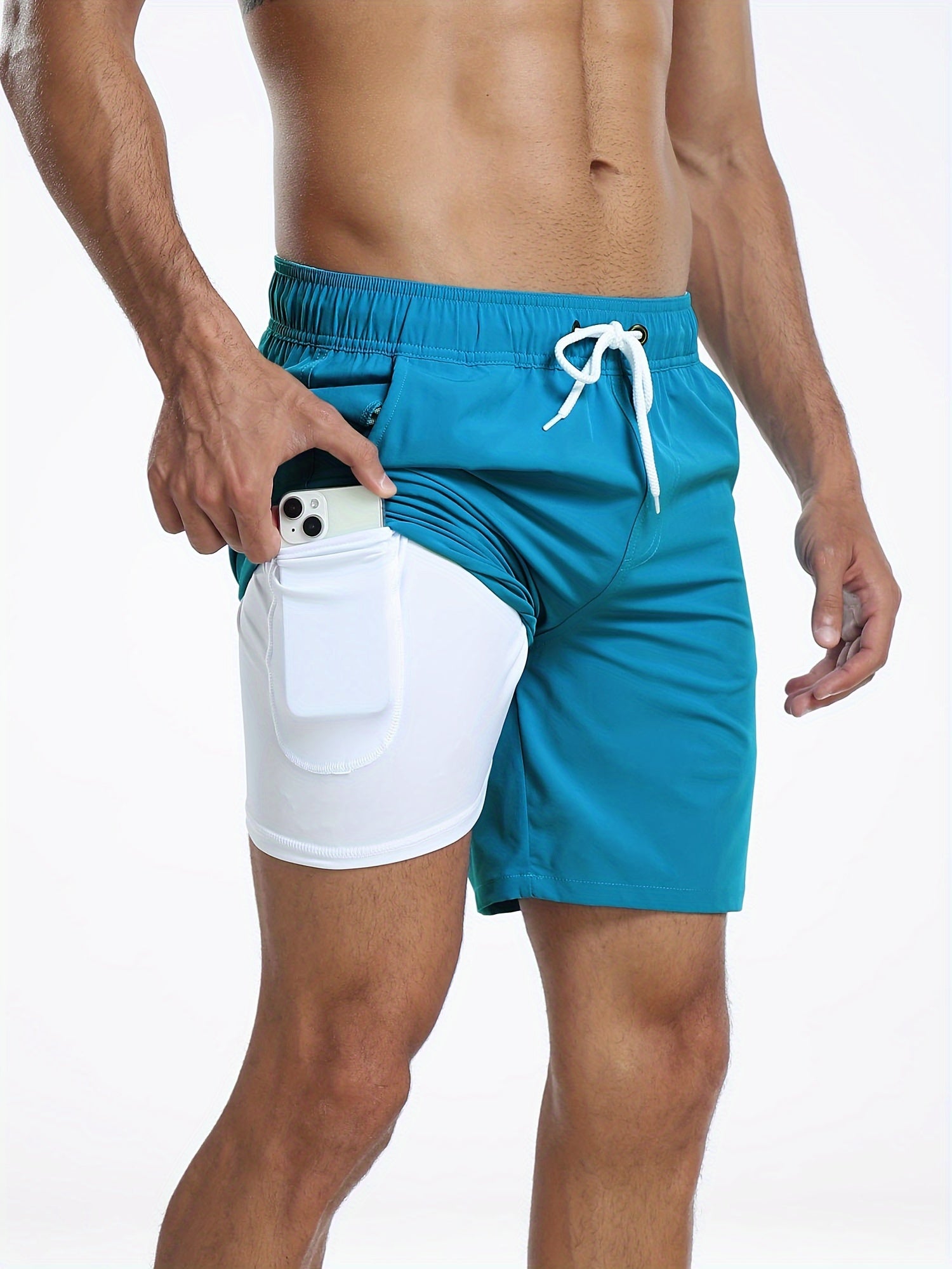 Swim Shorts - Men's Drawstring Quick Dry 2-in-1 Board Shorts-Chaps of London-Sea Blue-S-Chaps of London
