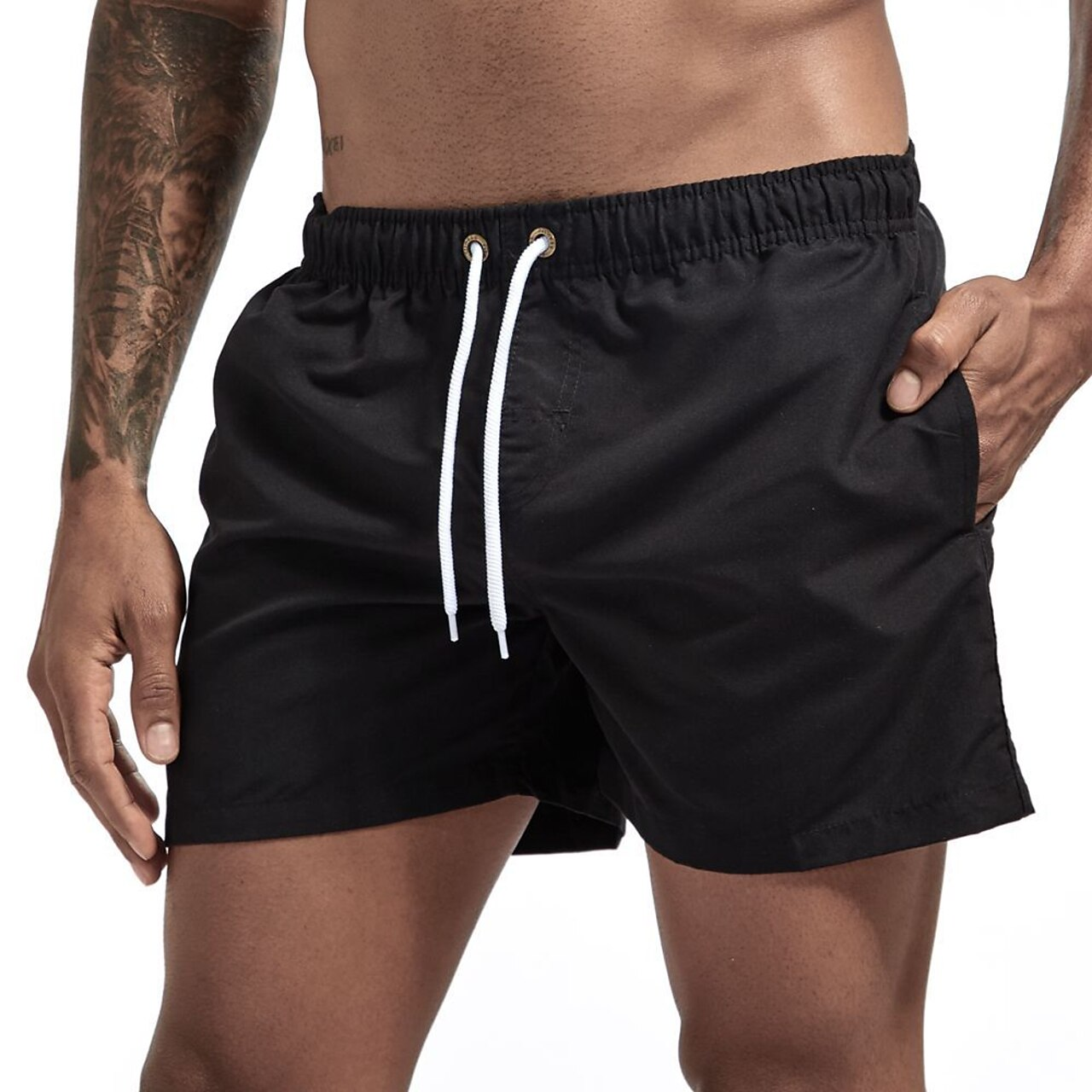 Swim Shorts - Men's Elastic Waist Quick Dry Beach Swim Trunks-Korte Broeken_M-Chaps of London-Black-XS-Chaps of London