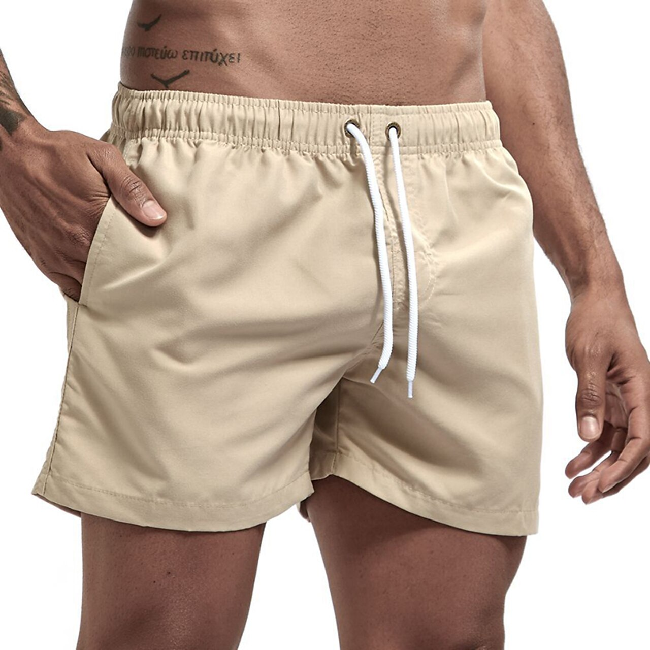Swim Shorts - Men's Elastic Waist Quick Dry Beach Swim Trunks-Korte Broeken_M-Chaps of London-Coffee-XS-Chaps of London