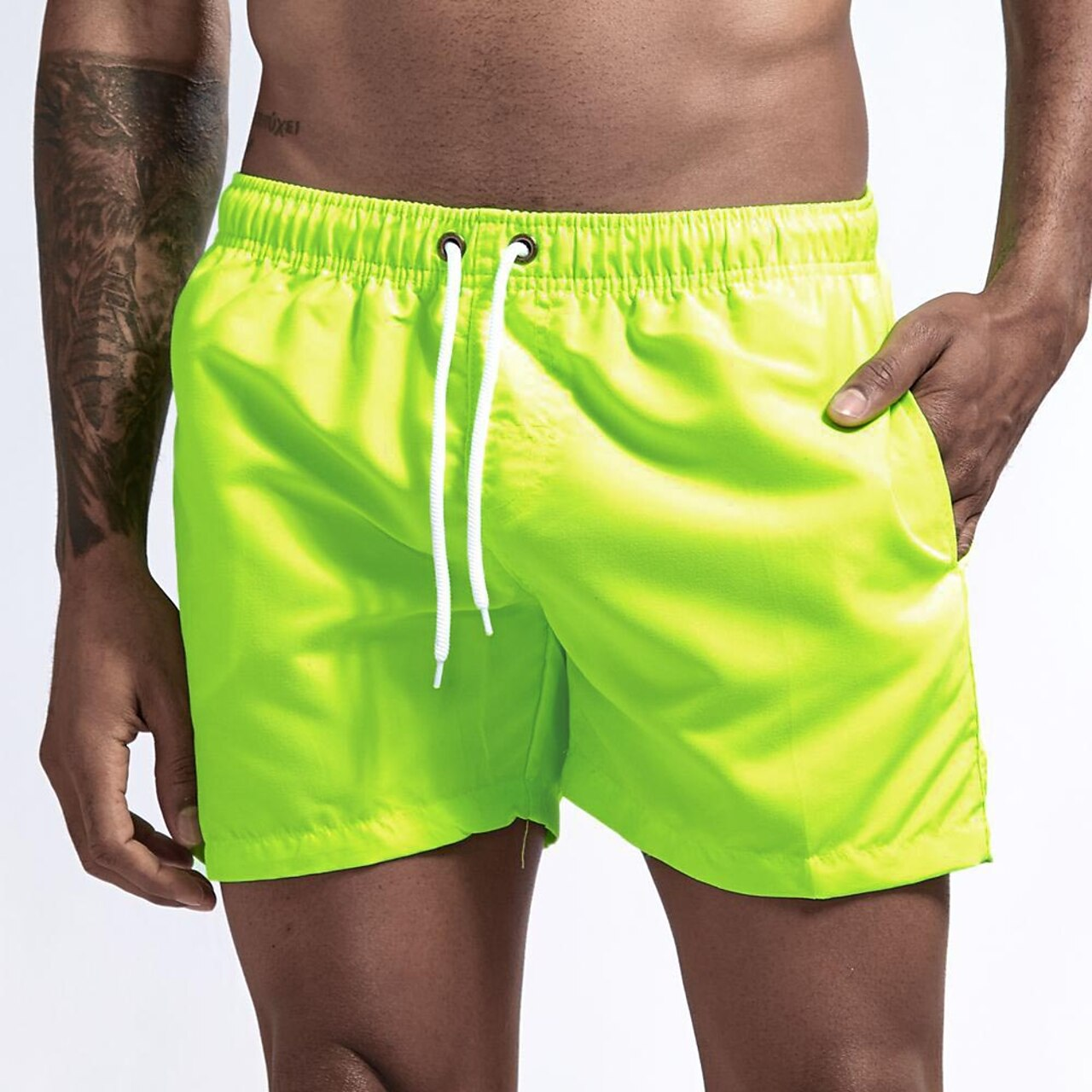 Swim Shorts - Men's Elastic Waist Quick Dry Beach Swim Trunks-Korte Broeken_M-Chaps of London-Fluorescent Yellow-XS-Chaps of London