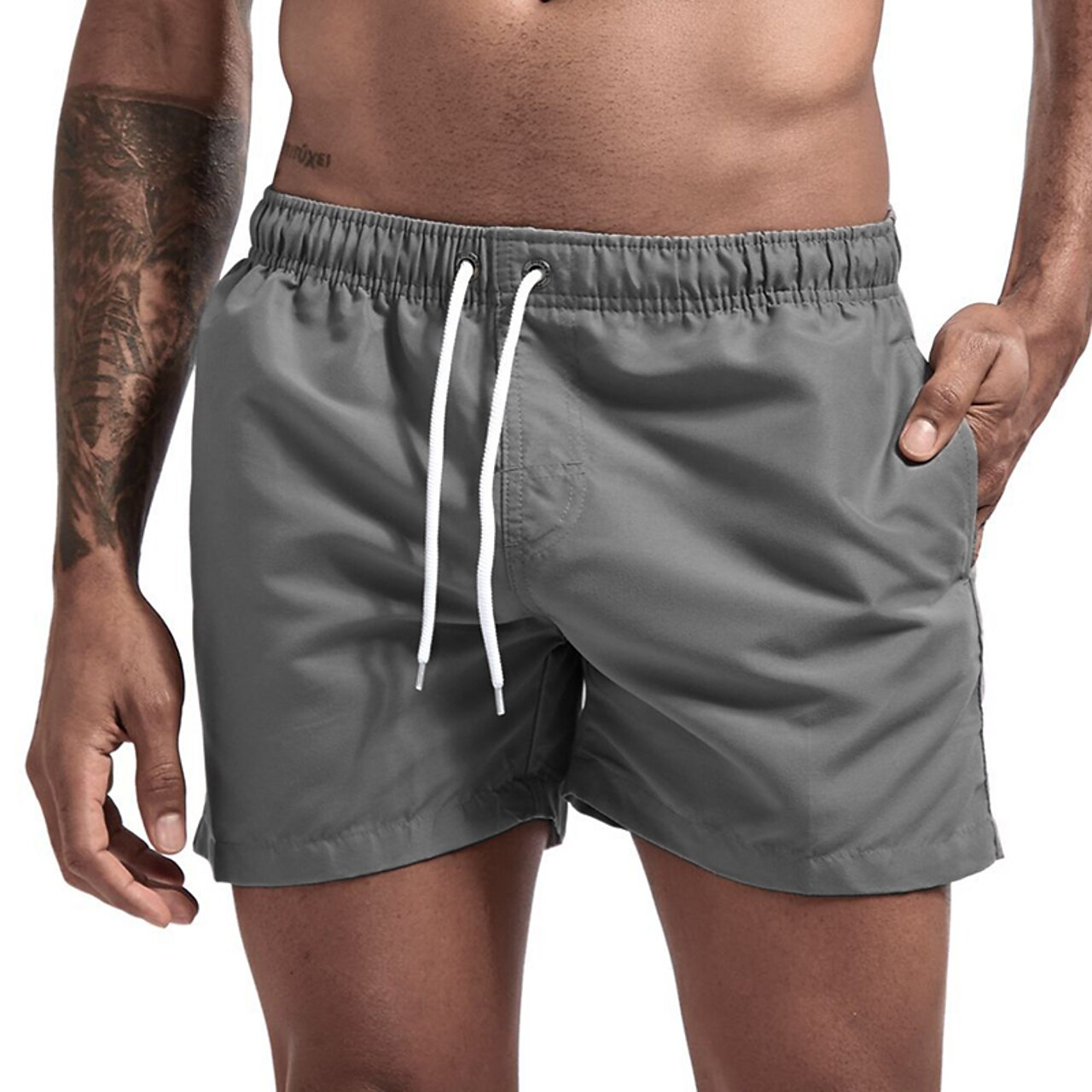 Swim Shorts - Men's Elastic Waist Quick Dry Beach Swim Trunks-Korte Broeken_M-Chaps of London-Gray-XS-Chaps of London