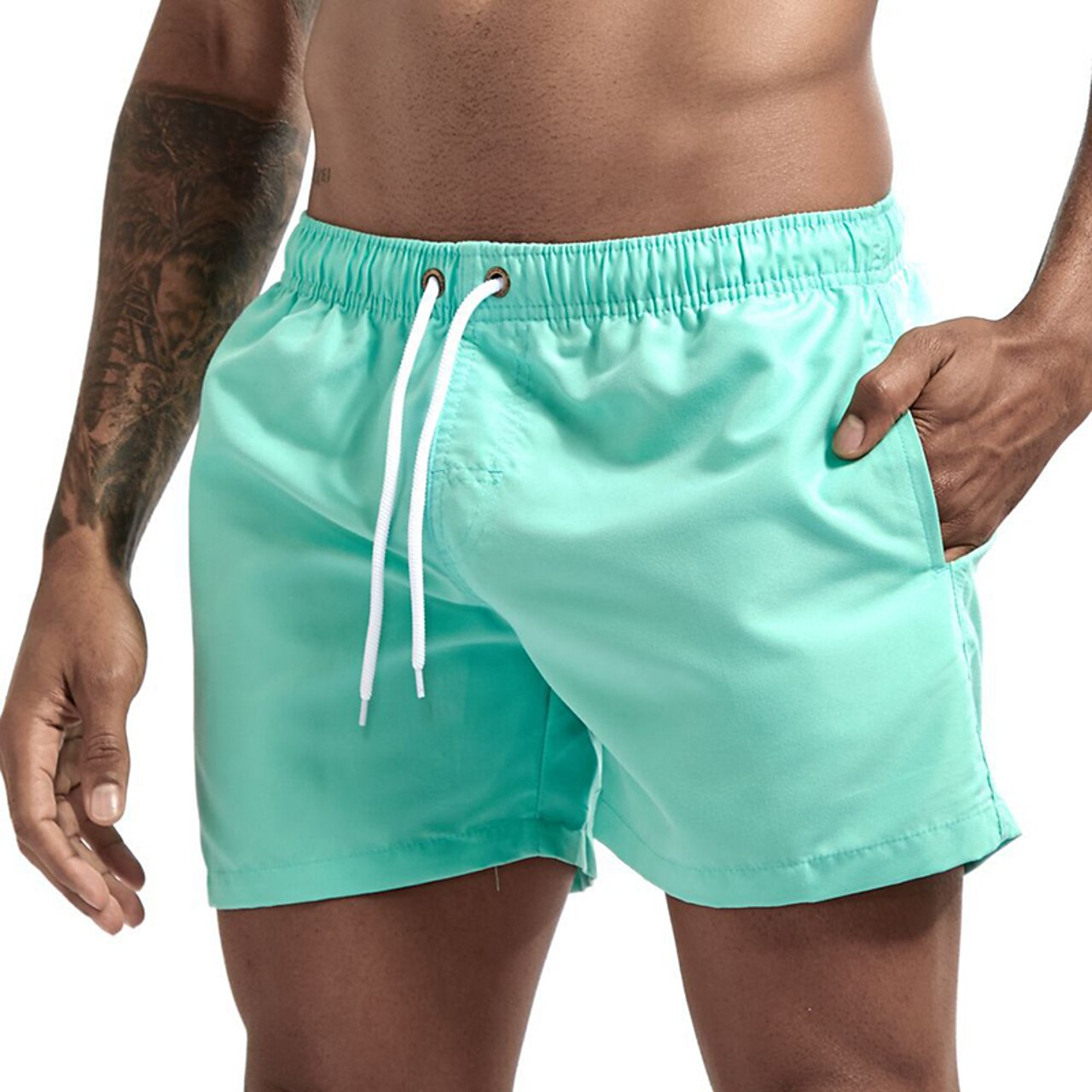 Swim Shorts - Men's Elastic Waist Quick Dry Beach Swim Trunks-Korte Broeken_M-Chaps of London-Green-XS-Chaps of London