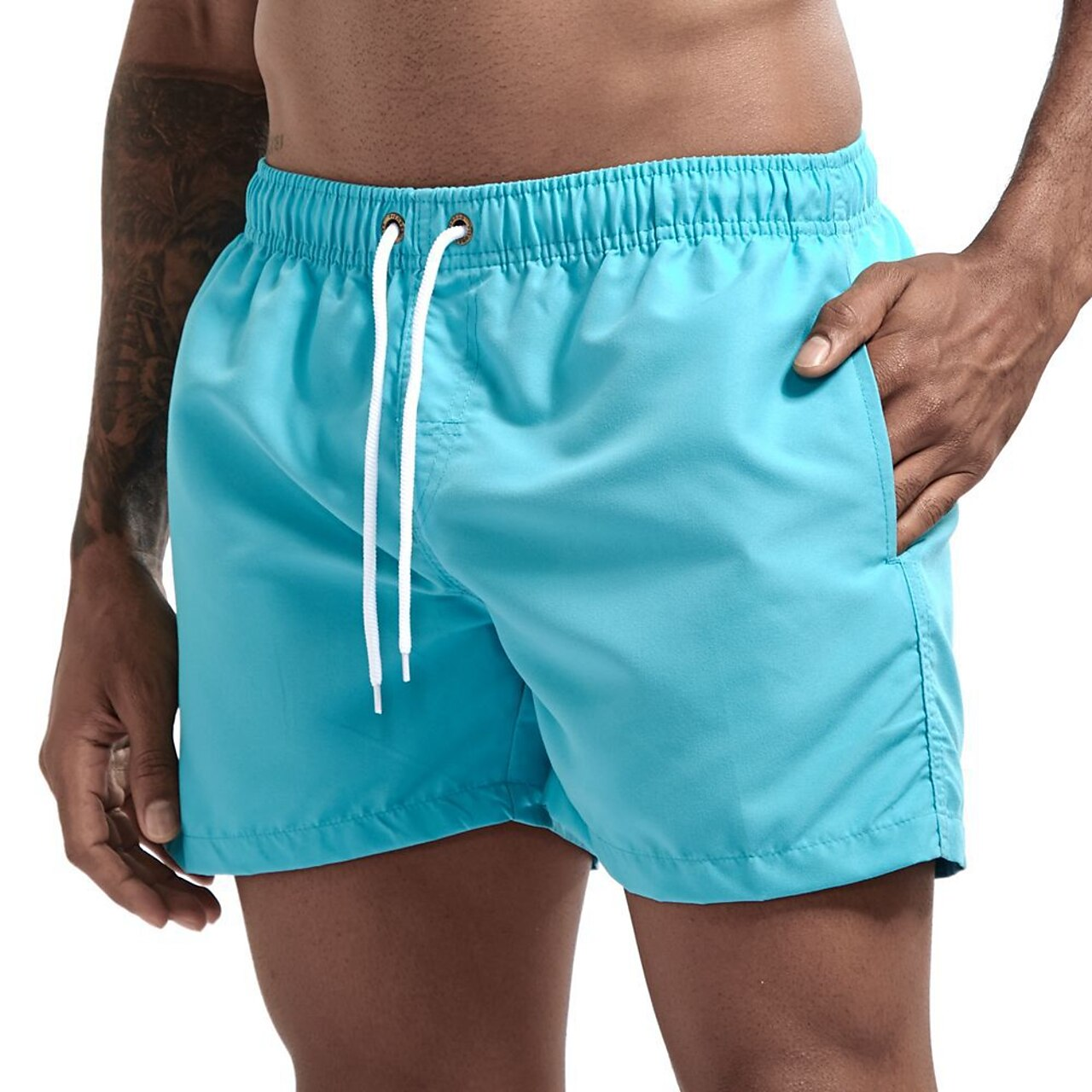 Swim Shorts - Men's Elastic Waist Quick Dry Beach Swim Trunks-Korte Broeken_M-Chaps of London-Light Blue-XS-Chaps of London