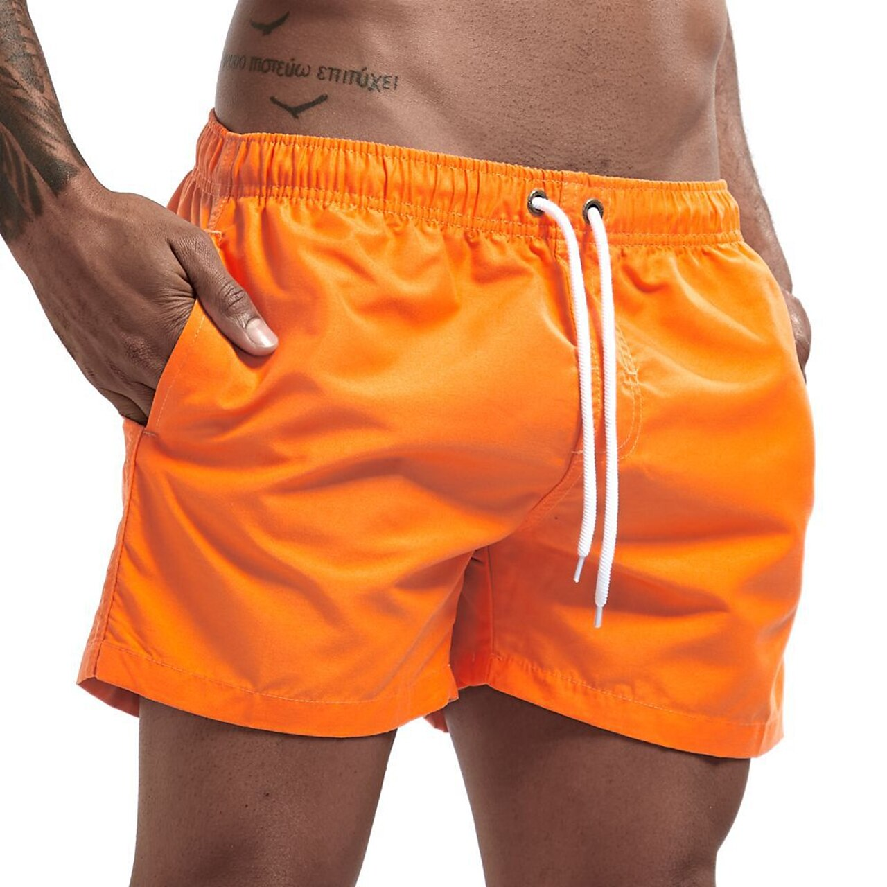 Swim Shorts - Men's Elastic Waist Quick Dry Beach Swim Trunks-Korte Broeken_M-Chaps of London-Orange-XS-Chaps of London