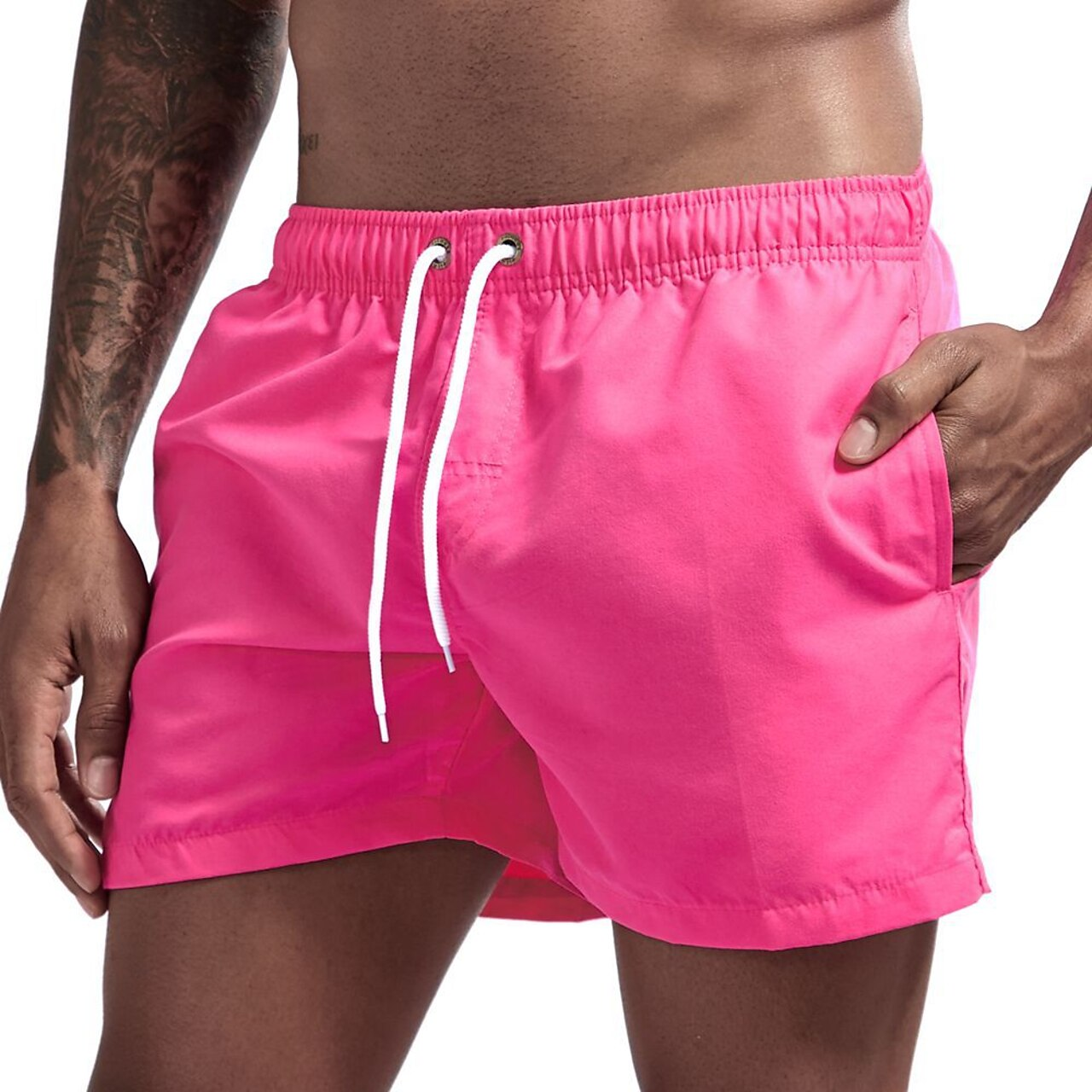 Swim Shorts - Men's Elastic Waist Quick Dry Beach Swim Trunks-Korte Broeken_M-Chaps of London-Rose Red-XS-Chaps of London