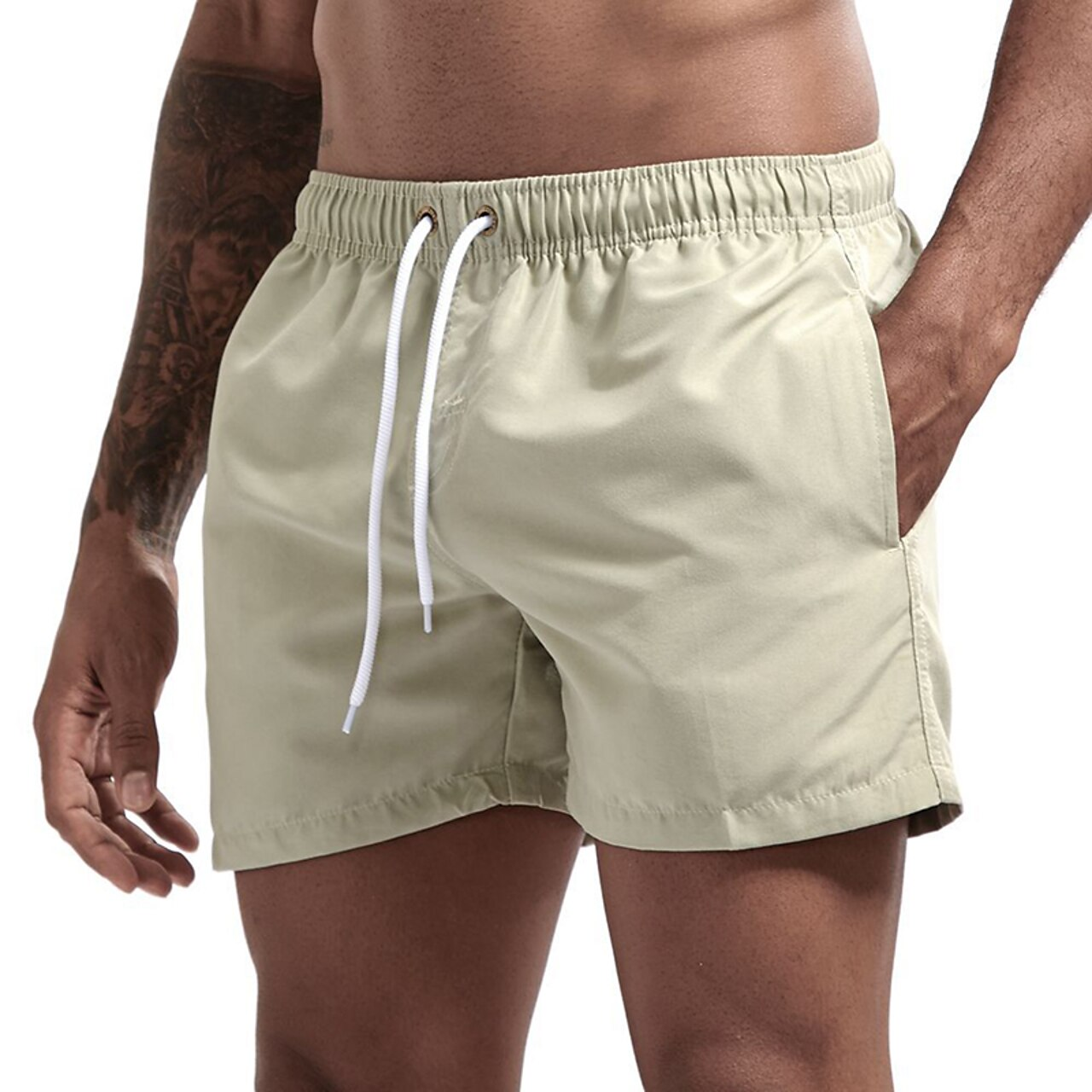 Swim Shorts - Men's Elastic Waist Quick Dry Beach Swim Trunks-Korte Broeken_M-Chaps of London-Sage-XS-Chaps of London