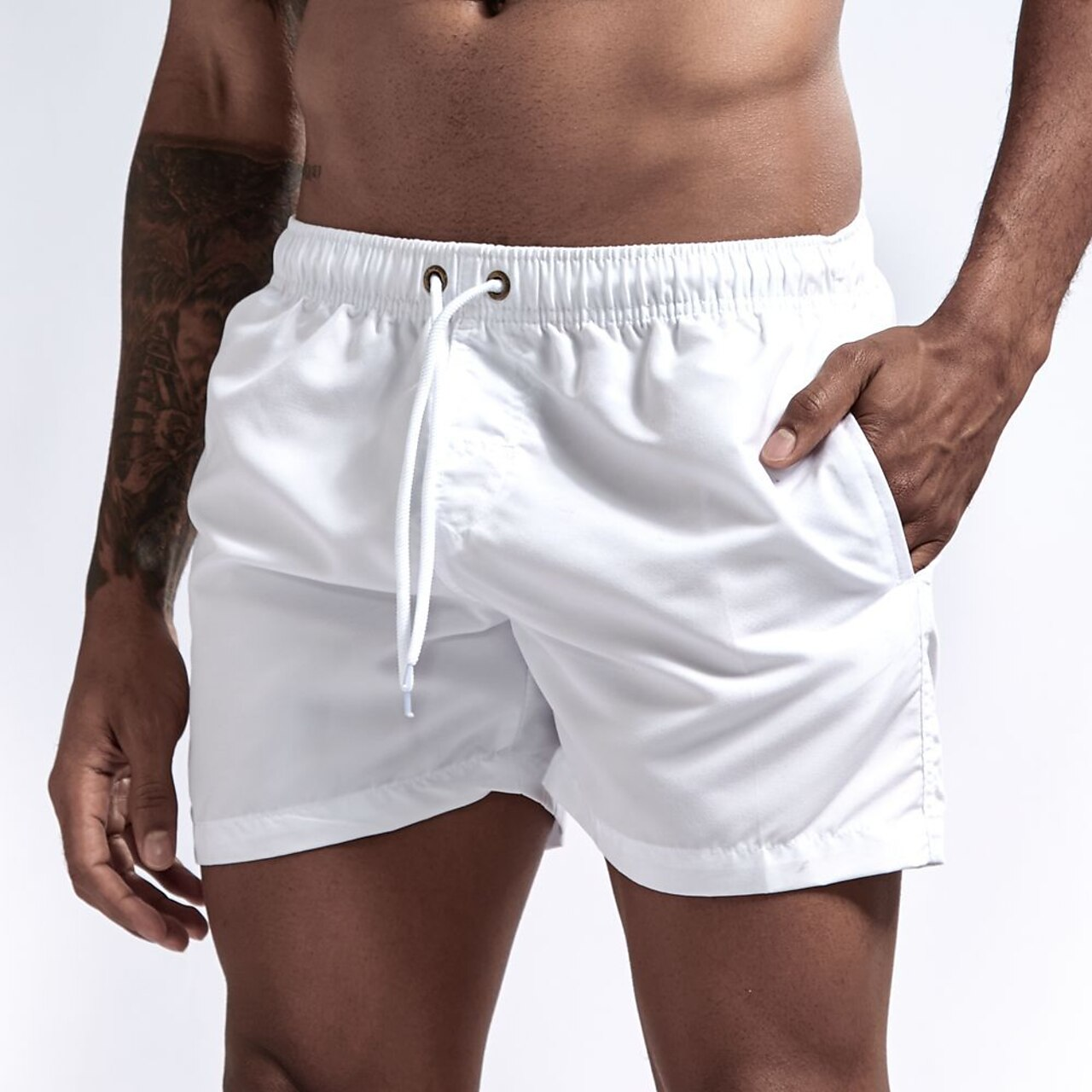 Swim Shorts - Men's Elastic Waist Quick Dry Beach Swim Trunks-Korte Broeken_M-Chaps of London-White-XS-Chaps of London