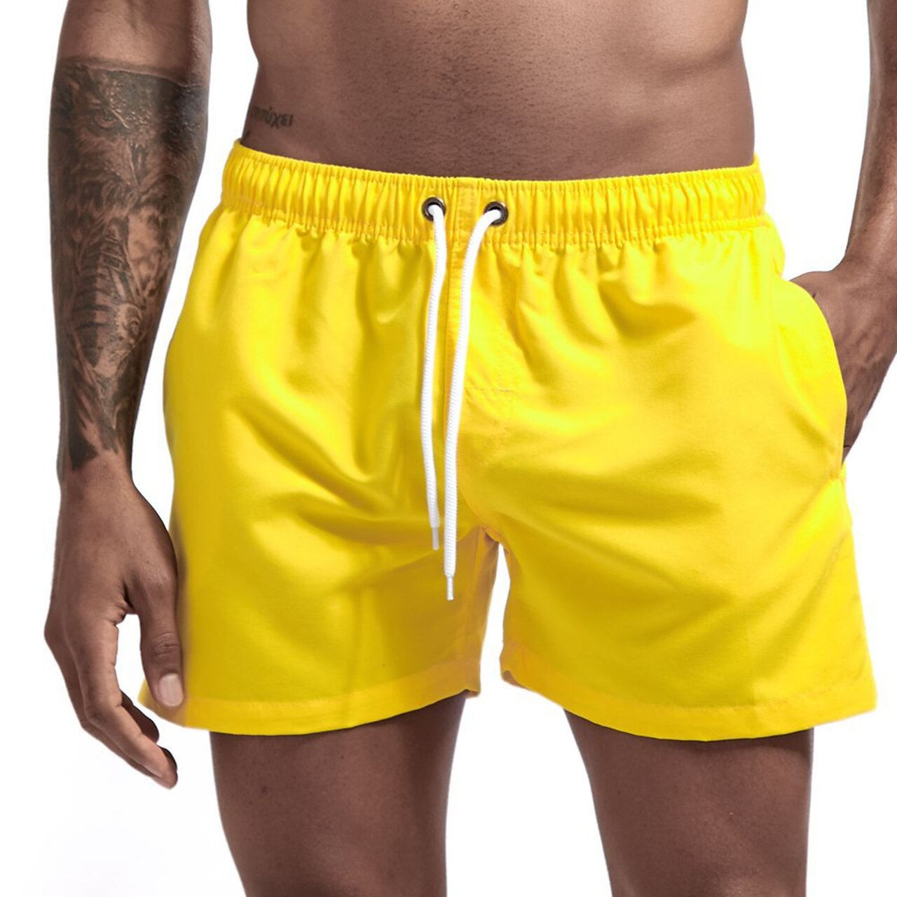 Swim Shorts - Men's Elastic Waist Quick Dry Beach Swim Trunks-Korte Broeken_M-Chaps of London-Yellow-XS-Chaps of London