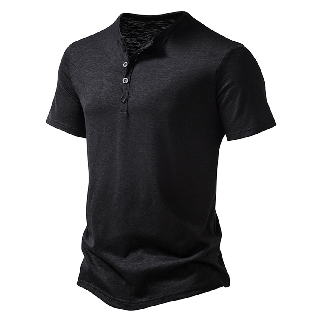 T-Shirt | Lightweight | Button Neck | Summer Shirt | Men's Clothing-Chaps of London-Black-S-Chaps of London