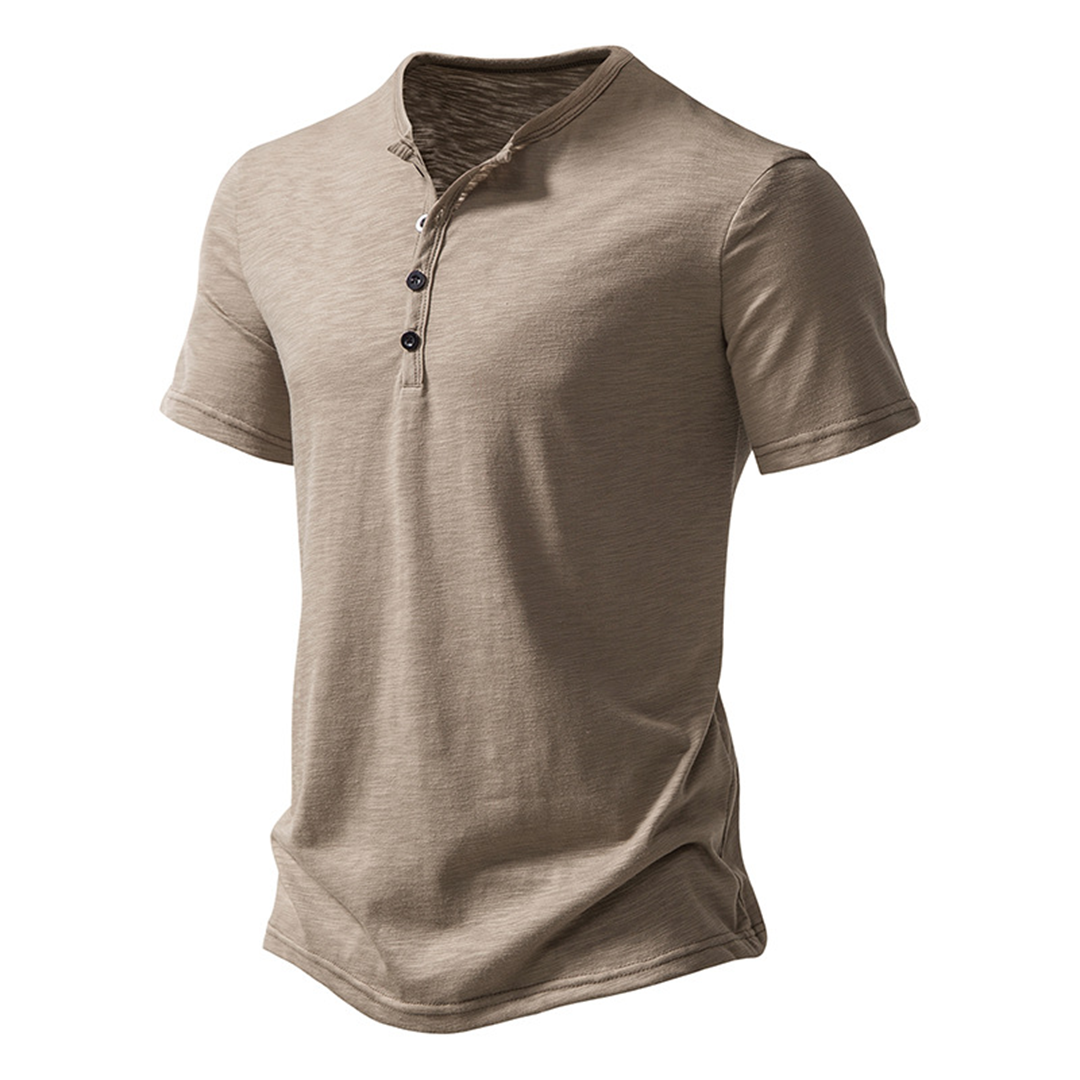 T-Shirt | Lightweight | Button Neck | Summer Shirt | Men's Clothing-Chaps of London-Khaki-S-Chaps of London