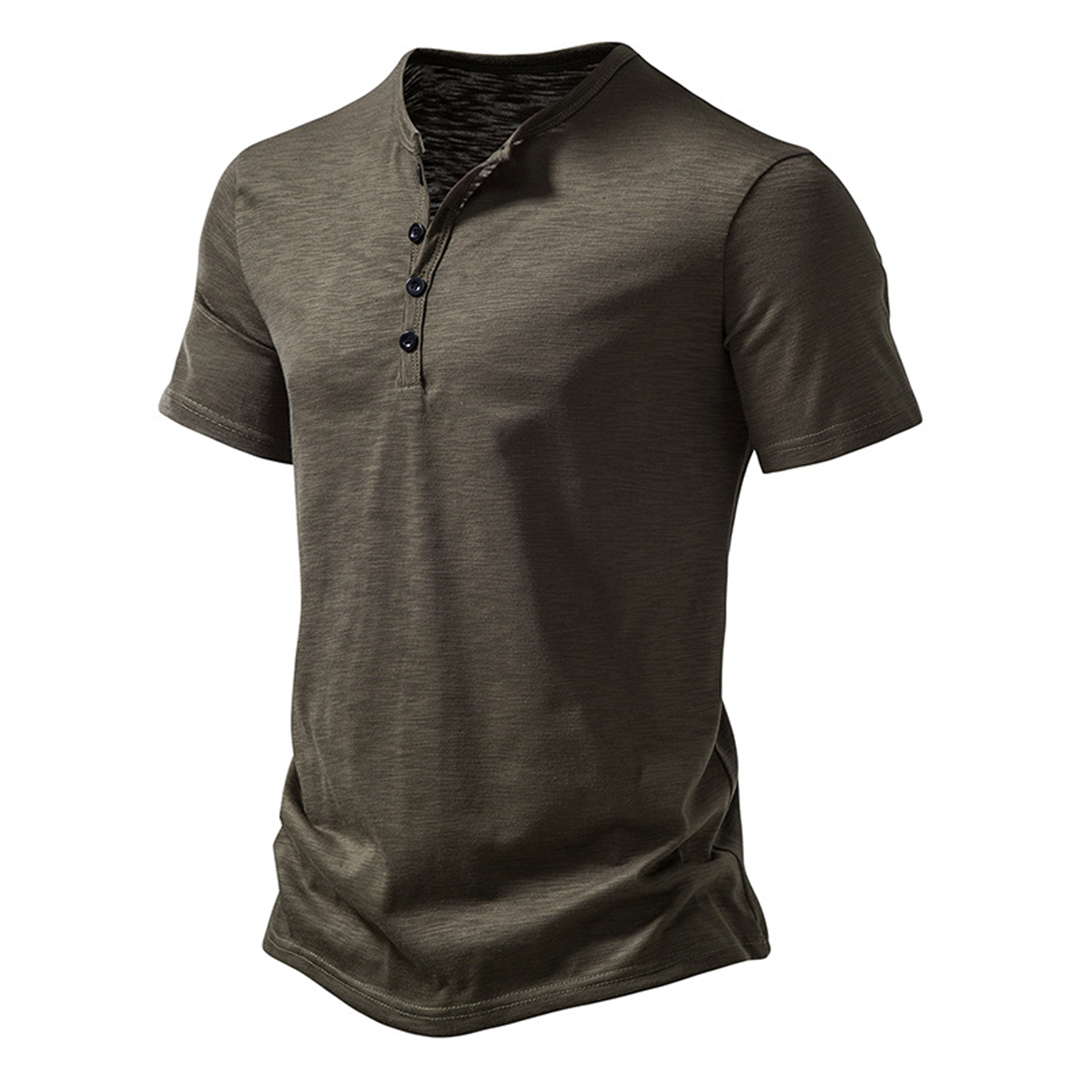 T-Shirt | Lightweight | Button Neck | Summer Shirt | Men's Clothing-Chaps of London-Military Green-S-Chaps of London