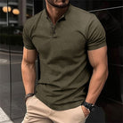 T-Shirt - Men's Casual Plain Button Neck T-Shirt-Chaps of London-Army Green-S-Chaps of London