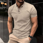 T-Shirt - Men's Casual Plain Button Neck T-Shirt-Chaps of London-Khaki-S-Chaps of London