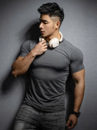T-Shirt - Men's Short Sleeve Crew Neck Fitted T-Shirt-Men's Top-Chaps of London-Dark Gray-S-Chaps of London