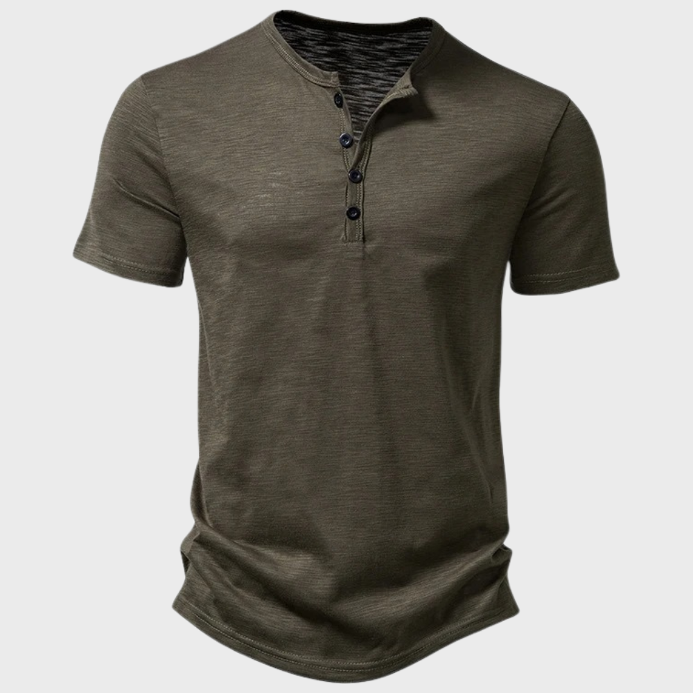 T-Shirt - Short Sleeve - V-neck - Half Buttoned Shirt - Men's T-Shirt -Chaps of London-Army Green-S-Chaps of London