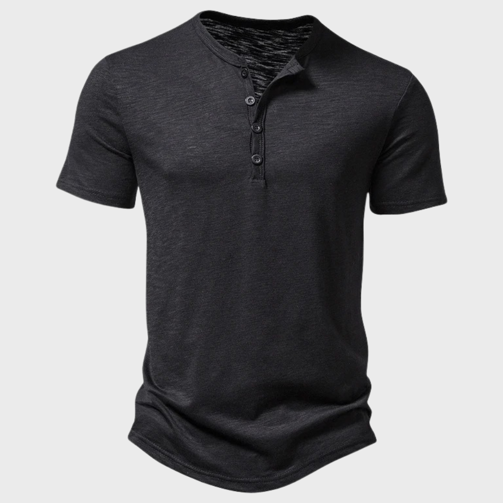 T-Shirt - Short Sleeve - V-neck - Half Buttoned Shirt - Men's T-Shirt -Chaps of London-Black-S-Chaps of London