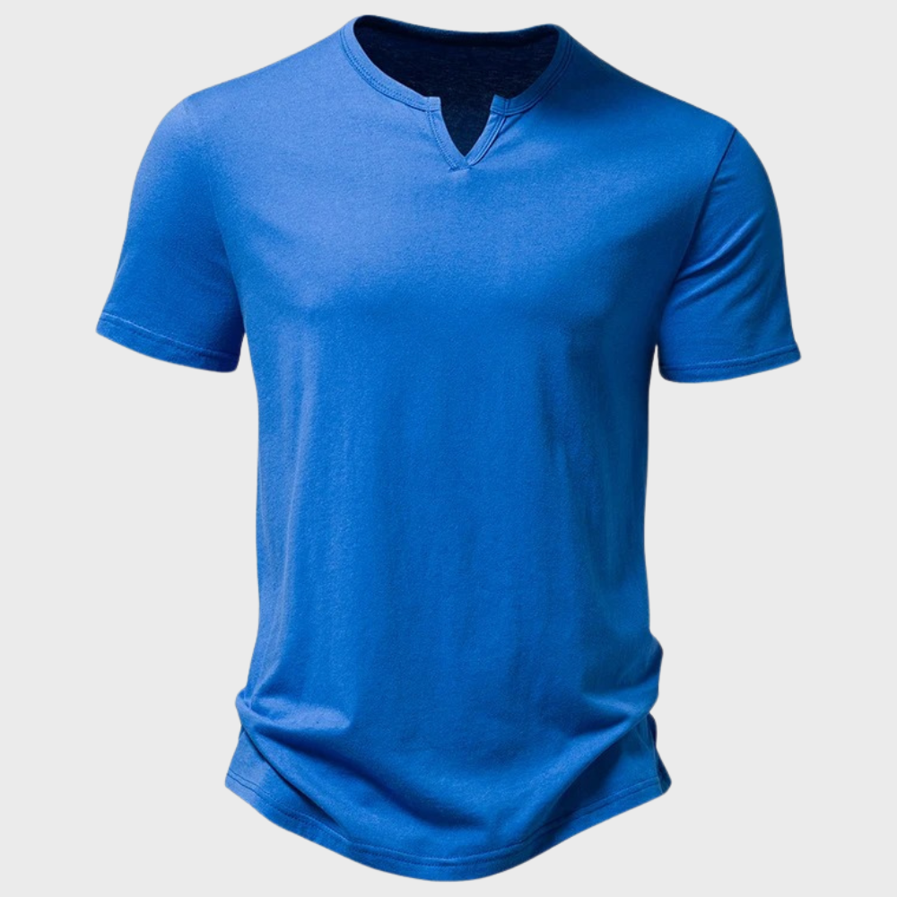 T-Shirt - Short Sleeve - V-neck - Half Buttoned Shirt - Men's T-Shirt -Chaps of London-Blue-S-Chaps of London