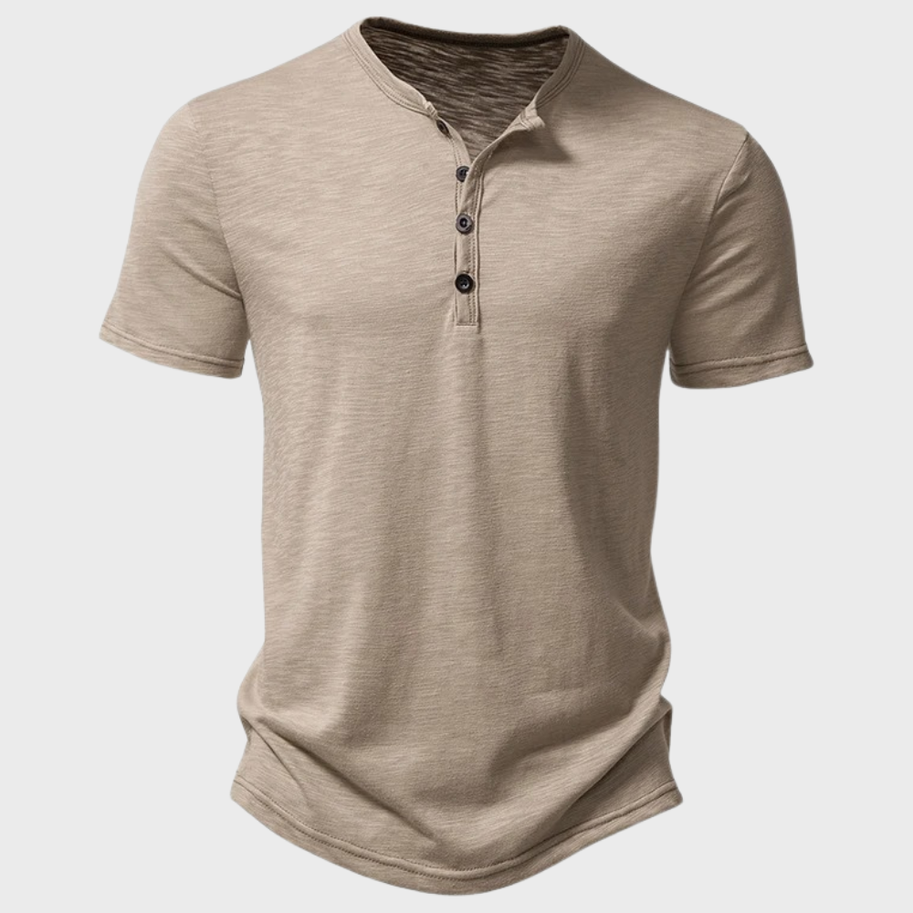 T-Shirt - Short Sleeve - V-neck - Half Buttoned Shirt - Men's T-Shirt -Chaps of London-Khaki-S-Chaps of London