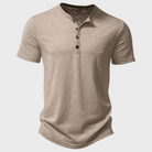 T-Shirt - Short Sleeve - V-neck - Half Buttoned Shirt - Men's T-Shirt -Chaps of London-Khaki-S-Chaps of London