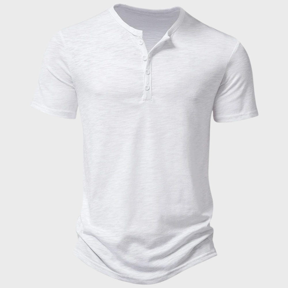 T-Shirt - Short Sleeve - V-neck - Half Buttoned Shirt - Men's T-Shirt -Chaps of London-White-S-Chaps of London