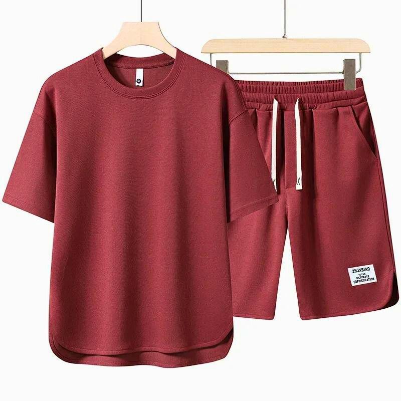 T-Shirt and Shorts Set - Casual - Sweat Shorts - Two-piece Set - Men's Clothing-Outfit Set for Men-Chaps of London-Red-S-Chaps of London