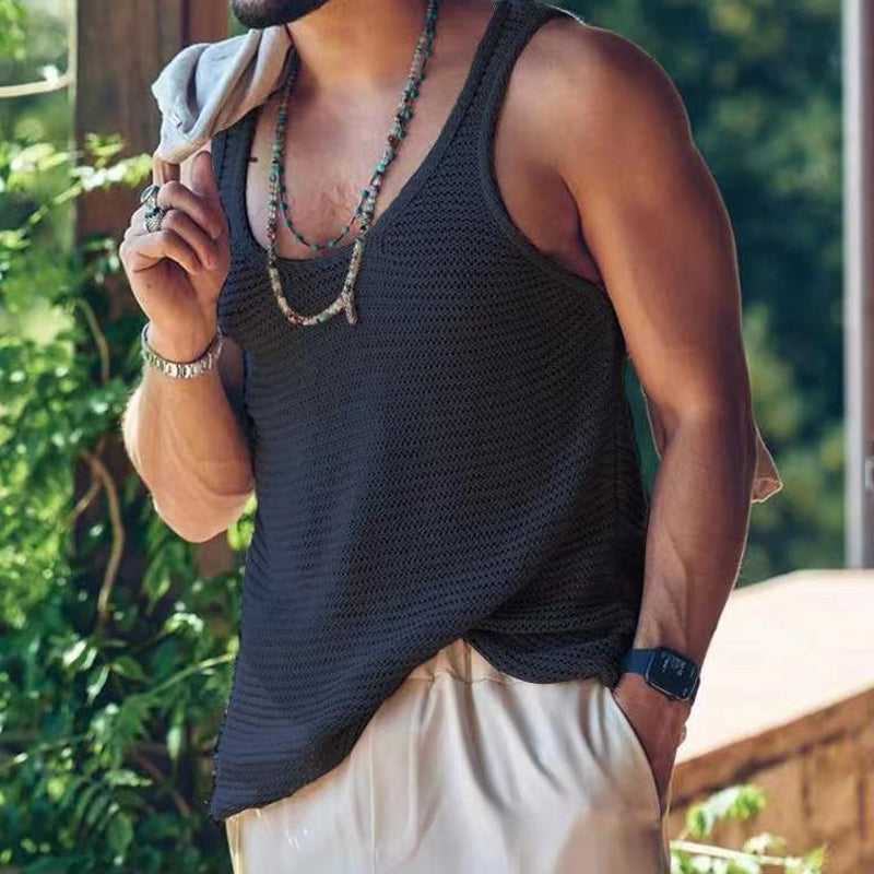 Tank Top - Men's Casual Loose Fit Sleeveless Knit Tank Top-Chaps of London-Black-S-Chaps of London