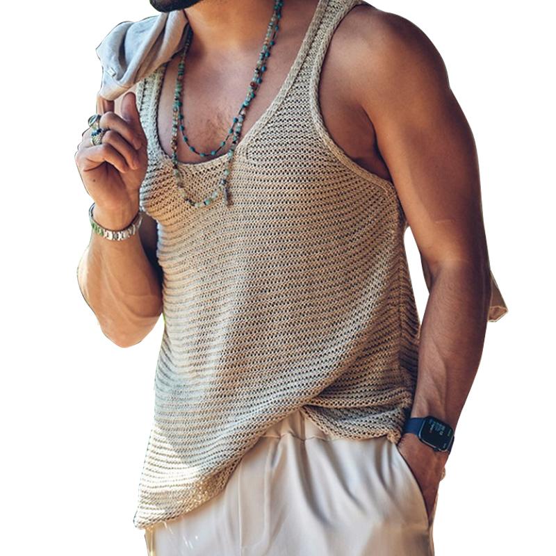 Tank Top - Men's Casual Loose Fit Sleeveless Knit Tank Top-Chaps of London-Khaki-S-Chaps of London