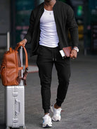 Tracksuit - Men's Drawstring Zip-Up Two-Piece Jogger Set-Chaps of London-Black-S-Chaps of London