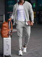 Tracksuit - Men's Drawstring Zip-Up Two-Piece Jogger Set-Chaps of London-Grey-S-Chaps of London