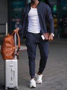 Tracksuit - Men's Drawstring Zip-Up Two-Piece Jogger Set-Chaps of London-Navy Blue-S-Chaps of London