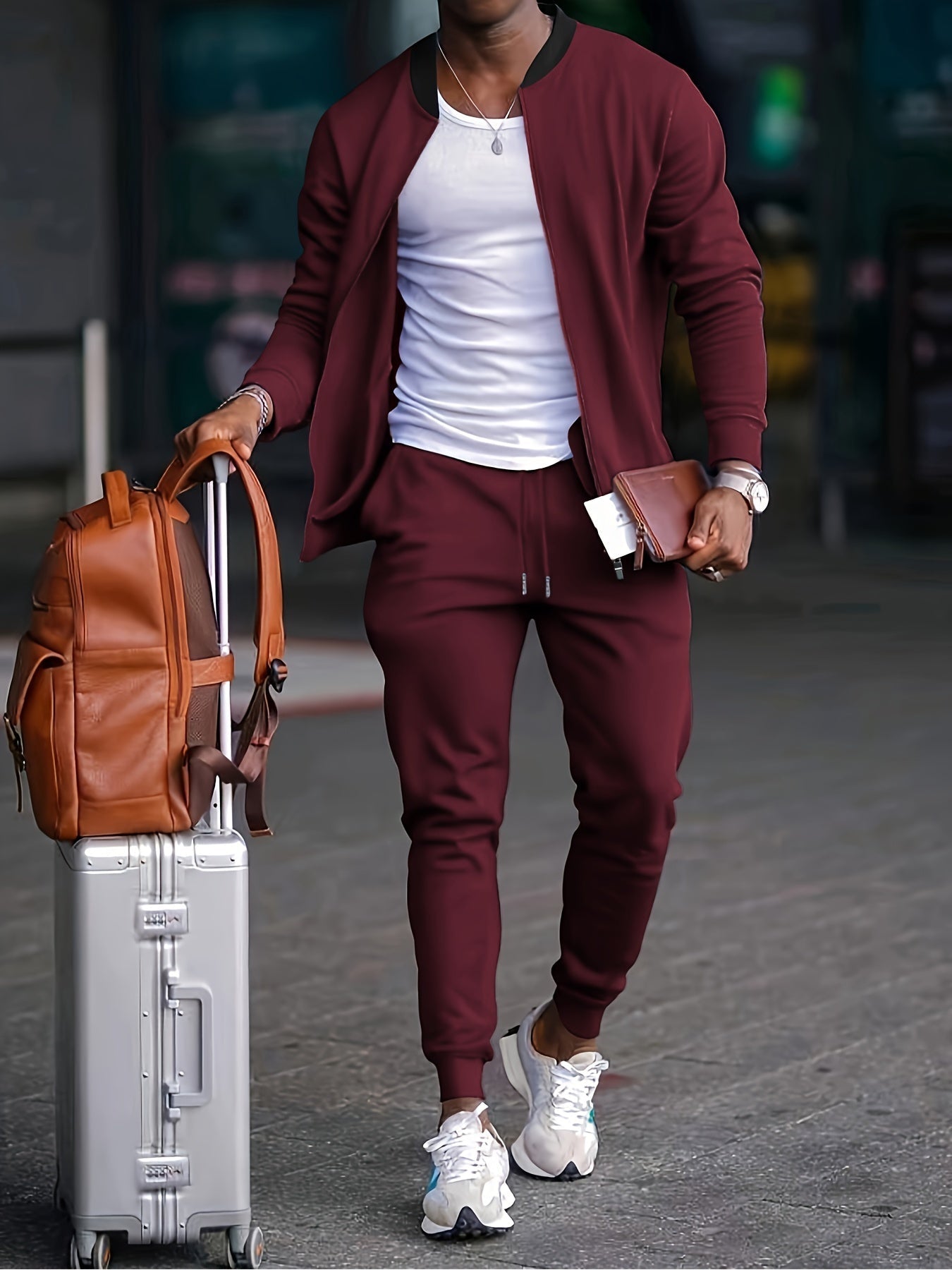 Tracksuit - Men's Drawstring Zip-Up Two-Piece Jogger Set-Chaps of London-Red-S-Chaps of London