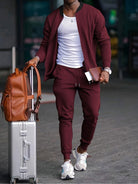 Tracksuit - Men's Drawstring Zip-Up Two-Piece Jogger Set-Chaps of London-Red-S-Chaps of London