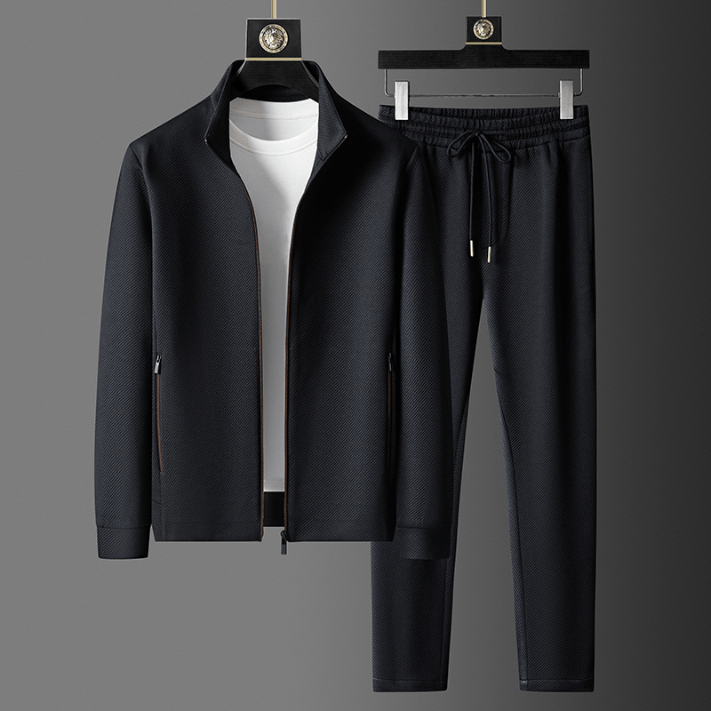 Tracksuit - Men's Zip-Up Jacket and Track Pants Activewear Set-Chaps of London-Deep Black-S-Chaps of London