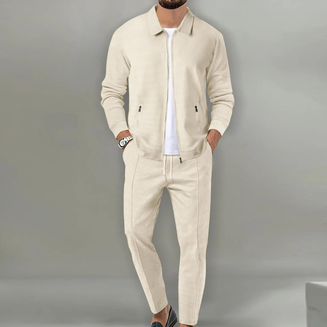 Tracksuit | Zip-Up | Co-Ord Set | Two-Piece Set | Men's Clothing-Men Set-Chaps of London-Beige-S-Chaps of London