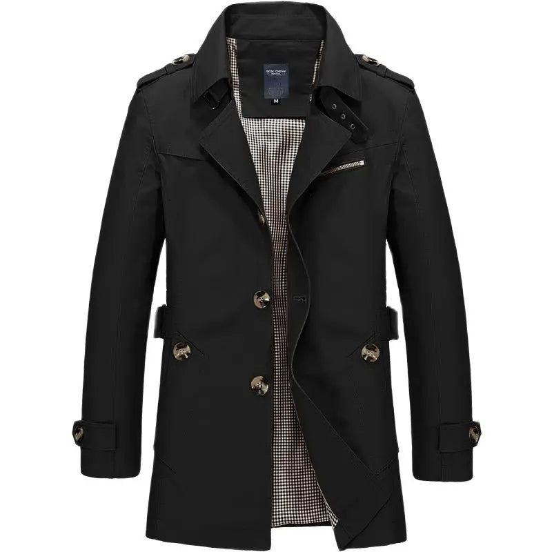 Trench Coat - Men's Classic Mid Length Single Breasted Trench Coat-Chaps of London-Black-M-Chaps of London