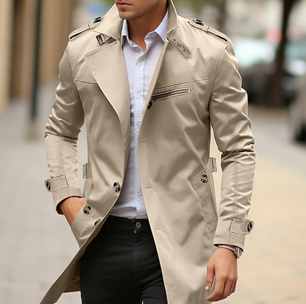 Trench Coat - Men's Classic Mid Length Single Breasted Trench Coat-Men's Coat-Chaps of London-Beige-S-Chaps of London