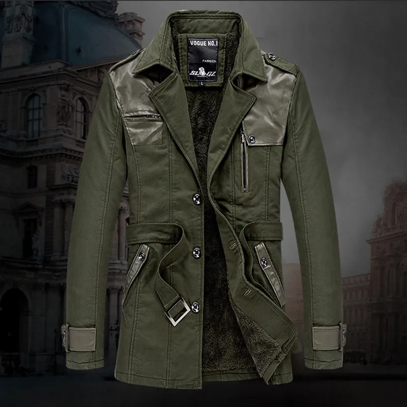 Trench Coat - Men's Fleece Lined Single Breasted Winter Trench Coat-Chaps of London-Green-L-Chaps of London