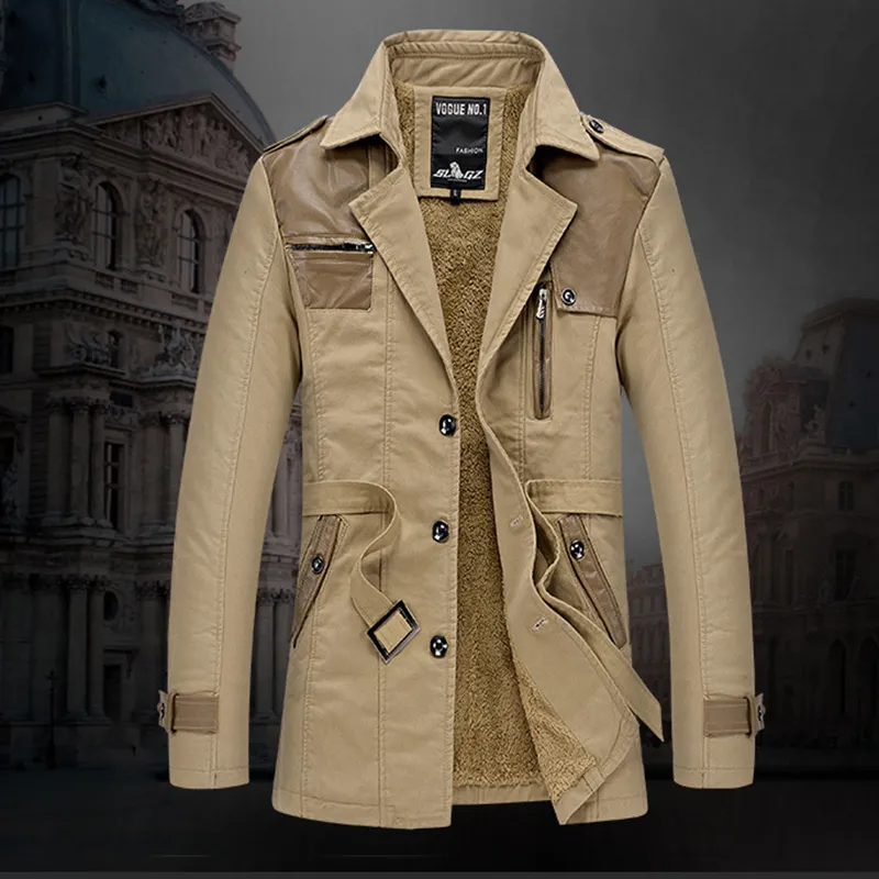 Trench Coat - Men's Fleece Lined Single Breasted Winter Trench Coat-Chaps of London-Khaki-L-Chaps of London